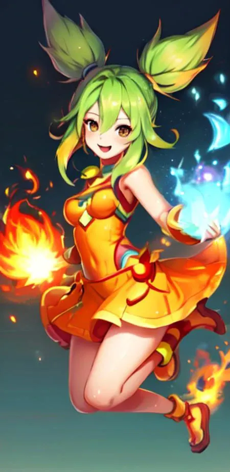 zeri \league of legends\<lora:Zeri:.8>, cute face, full body, fireMagicAI<lora:ElementalMagicAIv2:.8>