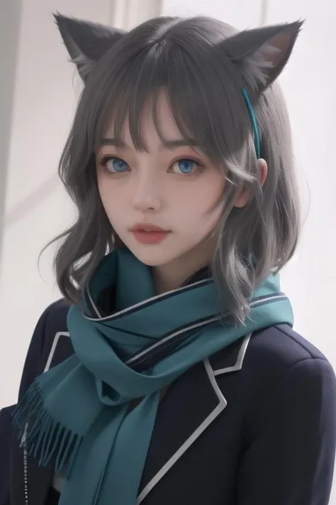 1girl,shiroko (blue archive),hair ornament,extra ears, medium hair,blue eyes, blue scarf,black jacket,blue jacket, open clothes, grey hair, cat ears, <lora:baizi_new:1>, masterpiece, best quality,