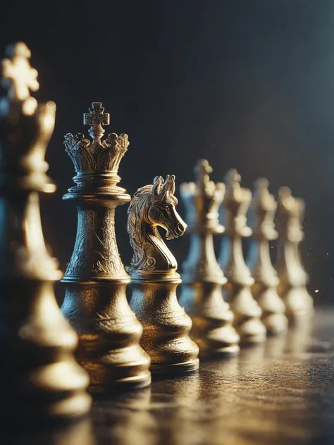 Stylized chess pieces. Queen chess, Chess game, chess board, luxury and golden design. Photo realistic, cinematic light, concept art. , FrostedStyle <lora:SDXLFrosted:0.8> , <lora:Desolation:0.5>