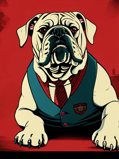 master piece, high quality, A bulldog, bouncer, vest checks IDs, J_poster,  <lora:J_poster:1>