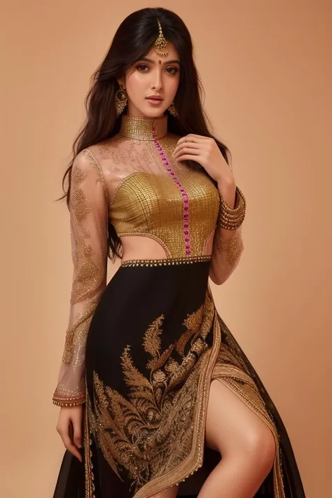 hires  photo of a 30-year-old shka woman, studio quality, looking straight at viewer, realistic skin texture, ((high neck fashionable indian dress)), long black hair,  Indian wedding background bokeh  <lora:shka_Shanaya_Kapoor_SD15_Runpod_LoRA:1>