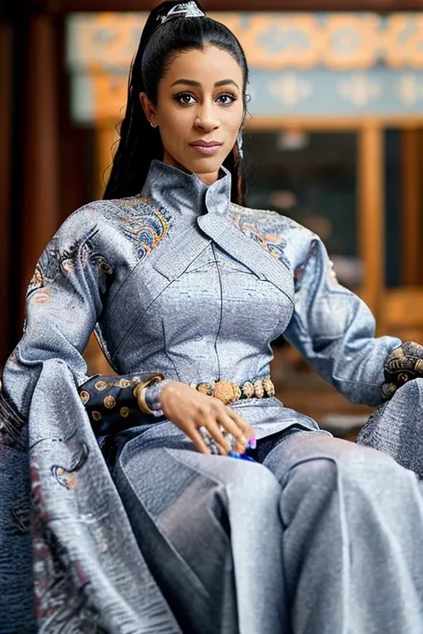 cardib wearing feiyu_clothes with embroidery and bracer, 8k uhd, Canon EOS-1D X Mark III, soft lighting, <lora:add_detail:.1> <lora:FYF_v123:.9>