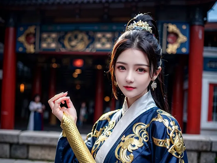 feiyu_clothes, blue fabric, gold embroidery, black bracer with golden embroidery, high ponytail, depth of field, night cityscape, (6+girls:1.5), ulzzang-6500v1.1, (original: 1.2), (realistic: 1.3) , beautiful girl with beautiful details, extremely detailed eyes and face, eyes with beautiful details, absurd, incredibly absurd, huge file size, ultra detail, high resolution, ultra detailed, best quality, masterpiece, illustration, ultra detailed and beautiful, ultra detailed, CG, unity, 8k wallpaper, amazing, fine Detail, masterpiece, top quality, official art, extremely detailed CG unity 8k wallpaper, cinematic lighting, (perfect shiny skin:0.6), slim and smooth lines, (floating), (small breasts:1), earrings , <lora:Feiyu_clothes_v1:0.8> <lora:koreanDollLikeness_v15:0.2>, masterpiece, best quality,