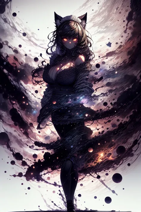 illustration, masterpiece,
1girls, large breast, large hips, tights, maid, maid dress
<lora:CatgirlMaidV1.0-000003:0.8> CatgirlMaid,
<lora:more_details:0.8> ,
(<lora:CelestialSkin2:0.75> dark celestialskin body, void cosmic body, colored skin, flat color, jet black skin, silhouette:0.6)