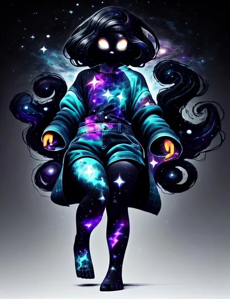 dark celestialskin void cosmic body male female Ageless, Pear-shaped, Indigenous Australian, Amber eyes, Unusual Chin, Well-defined Veins, , Dark Chestnut French twist hair, Boredom wearing Checkered A-line culottes, Tribal DeepTurquoise Denim Kimono top, Pointed-toe flats, , ,, Hands on heart, showing sincerity, <lora:CelestialSkin-20_1.2+kionantArtistStyle_v10_0.6:1>