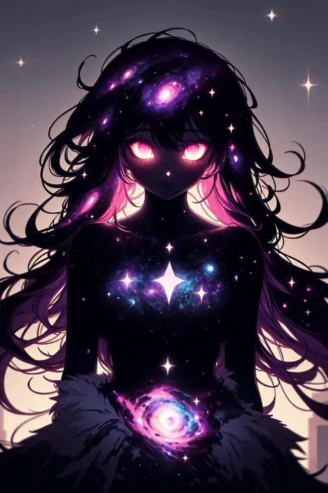 dark celestialskin body , void cosmic body, colored skin, flat color, jet black skin, silhouette,<lora:CelestialSkin2:0.9>
1girl, looking at viewer,simple background, hatsune miku, cloudy sky ,
standing cowboy shot, twintails,