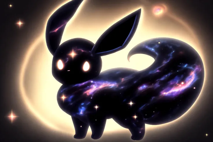 masterpiece, best quality, highres, ultra-detailed, space background, <lora:Y1-Furry-Eeveelution:1> eevee, Furry-Eeveelution, <lora:CelestialSkin2:0.9> dark celestialskin body, void cosmic body, colored skin, flat color, jet black skin, silhouette, galaxy