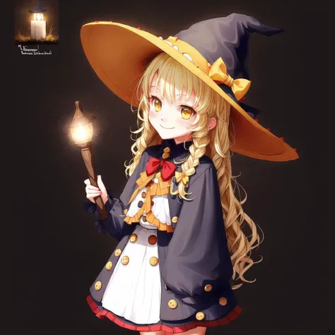 <lora:rinotuna_antropo_sq:1>,
rinotuna, original,
1girl, blonde hair, bow, buttons, female, hair ribbon, hat, hat bow, heart, letterboxed, light smile, long hair, ribbon, smile, solo, witch, witch hat, yellow eyes
