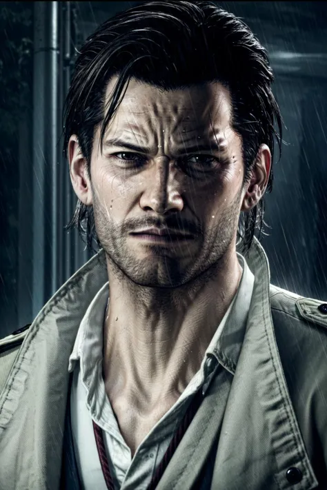 (masterpiece, best quality:1.3)
<lora:add_detail:0.7> <lora:epi_noiseoffset2:1> <lora:SebastianEvil:0.7>
SebastianEvil, solo, looking at viewer, short hair, shirt, black hair, 1boy, closed mouth, jacket, white shirt, upper body, male focus, outdoors, collared shirt, uniform, wet, military, military uniform, facial hair, portrait, beard, rain, serious, realistic, mustache, wet hair, manly