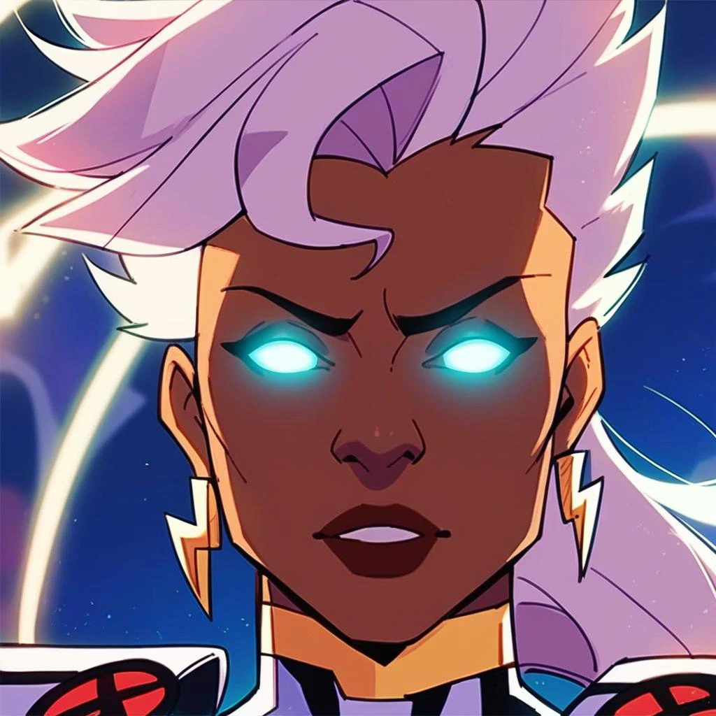 score_9, score_8_up, score_7_up, <lora:st0rm1:1> st0rm1, 1girl,solo, glowing eyes, no pupils,superhero costume, frontal view, jewelry, earrings