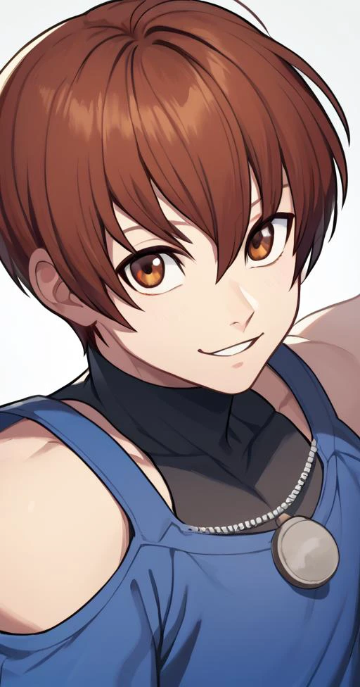 score_9, score_8_up, score_7_up, masterpiece, best quality, amazing quality, best aesthetic, absurdres, cute,chris_xv, brown hair, brown eyes, black shirt, sleeveless turtleneck, blue crop top, black pants, blue boots, wristband, necklace, shoulder cutout, 1boy, dynamic pose, fighting pose, <lora:Chris__Orochi_Chris_King_of_Fighters__3_Outfits_-_Pony:1> <lora:Hata4564XL:1>