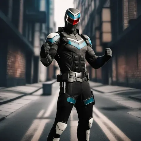 Vigilante1024, a man in a superhero suit, full body, fighting pose, detailed eyes, highly detailed, photography, ultra sharp, film, bokeh, professional, 4k <lora:Vigilante1024-000390:0.8>