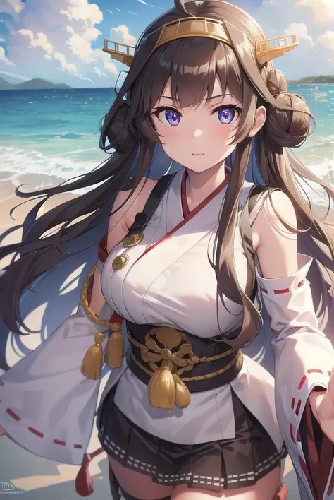 ((2D Beautiful Girl:1.5、top-quality:1.5、perfect fingers:1.1、perfect anatomia:1.1、Perfect outfit、Beautiful illustration))、cute petit girl、(transform sequence)、((cute decorative headband、A cute kimono-style leotard))、12year old、Solio、Fractal Art、baby-face、((stright long hair))、Beautiful big drooping eyes、Red in the face and embarrassed、(fullllbody)、((1人))、Blue sky and sandy beach in the background、