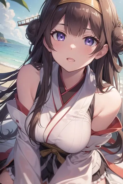 kancollekongou, <lora:kongou-lora-nochekaiser:1>,
kongou, ahoge, brown hair, double bun, hair bun, hairband, headgear, long hair, (purple eyes:1.1),
BREAK boots, detached sleeves, japanese clothes, nontraditional miko, ribbon trim, ribbon-trimmed sleeves, thigh boots, wide sleeves,
BREAK looking at viewer,
BREAK outdoors, beach,
BREAK <lyco:GoodHands-beta2:1>, (masterpiece:1.2), best quality, high resolution, unity 8k wallpaper, (illustration:0.8), (beautiful detailed eyes:1.6), extremely detailed face, perfect lighting, extremely detailed CG, (perfect hands, perfect anatomy),