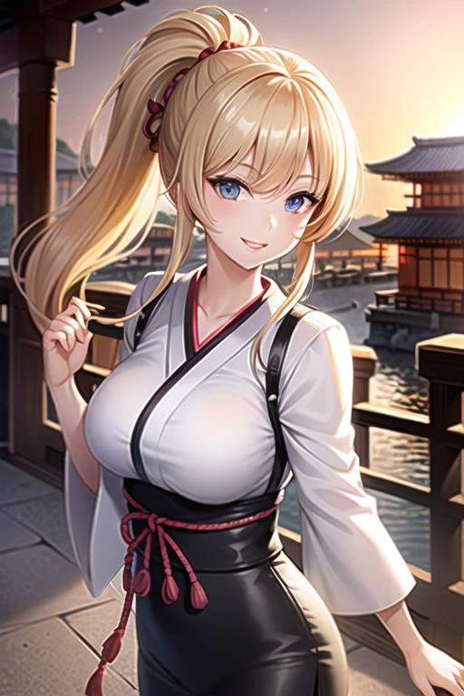 professional,((soft)),masterpiece, best quality, ultra-detailed, glistening shiny, glowing light, ray tracing, HDR, deph of field, (perfect face, detailed face, detailed eyes,cute eyes ,lovely eyes), shiny eyes, (looking at viewer, (smile):1.5),((1girl)),realistic:0.5, (mature female:1.4),(rain),
((Ponytail)),((black gradient hair)), (blond highlights) , (multicolored hair), (black hair) ,((blue eyes)),(( long eyes, eyeshadow, almond eyes,)), gradient eyes, (glowing eyes:1.5) ,mascara, (fashion make up), parted lips, samurai, samurai clothing, straw hat, katana in hand,
(outside, japanese architecture, japanese temple, japanese houses, japanese streets, rain,),complex background, dynamic pose, ((8k wall paper)), ((8k wallpaper))