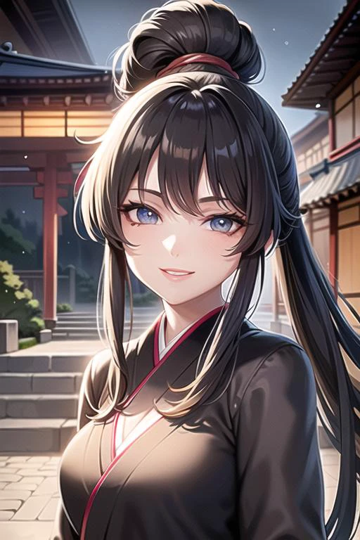 professional,((soft)),masterpiece, best quality, ultra-detailed, glistening shiny, glowing light, ray tracing, HDR, deph of field, (perfect face, detailed face, detailed eyes,cute eyes ,lovely eyes), shiny eyes, (looking at viewer, (smile):1.5),((1girl)),realistic:0.5, (mature female:1.4),(rain),
((Ponytail)),((black gradient hair)), (blond highlights) , (multicolored hair), (black hair) ,((blue eyes)),(( long eyes, eyeshadow, almond eyes,)), gradient eyes, (glowing eyes:1.5) ,mascara, (fashion make up), parted lips, samurai, samurai clothing, straw hat, katana in hand,
(outside, japanese architecture, japanese temple, japanese houses, japanese streets, rain,),complex background, dynamic pose, ((8k wall paper)), ((8k wallpaper))
