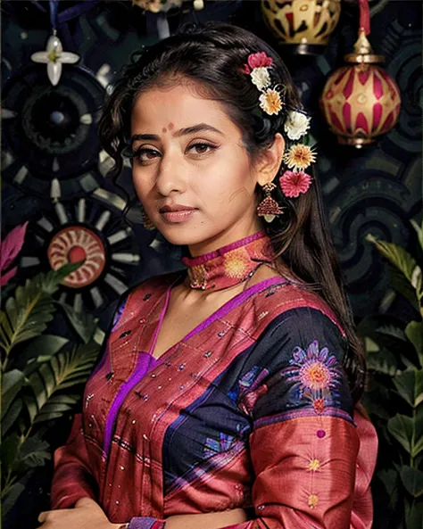 high quality fashion photography, photo of a koir woman wearing colorful high-neck Banarasi Silk Saree, looking at camera, anatomically correct, planetarium background <lora:koir_Manisha_Koirala_SD15_LoRA_AdamW_local_20imgs:0.8>