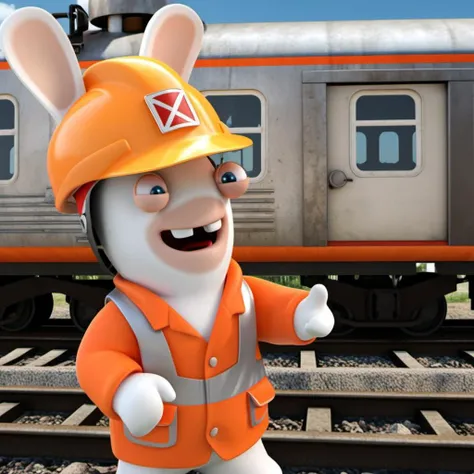 a rabbit, dressed with an orange hardhat and orange workwear, train, railroad, highly detailed, photography, ultra sharp, film, professional, 64k <lora:LapinsCrétins1024:0.8> <lora:add-detail-xl:1.5>