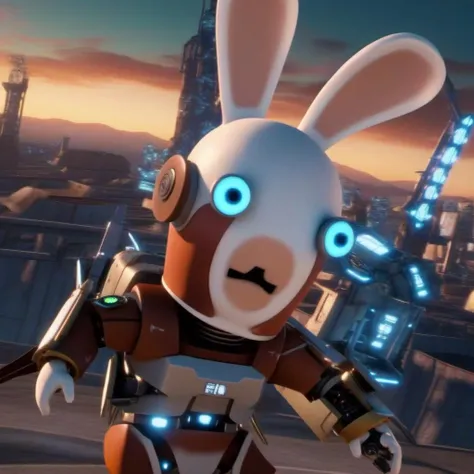 LapinsCrétins1024, a rabbit as a killer robot, cyberpunk ,highly detailed, attack on titan, photography, ultra sharp, film, professional, 64k <lora:LapinsCrétins1024:0.8>