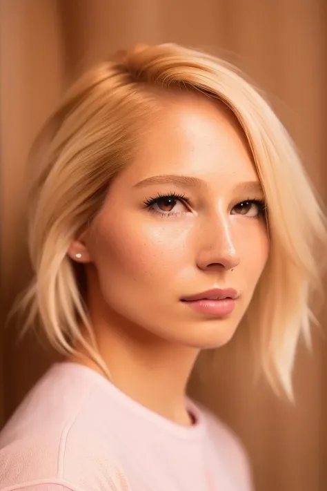 a photo of (((medium body))) gulcinergul01, brown eyes, blonde, white skin, 1girl, solo, short hair, chin length blunt hair, collar wearing, Photorealistic, Hyperrealistic, Hyperdetailed, analog style, detailed skin, (Foundation - Lighter Shade, Concealer - Lighter Shade, Highlighter, Brightening Primer, Illuminating Powder, Color Corrector - Peach or white Tones), Alexander McQueen-inspired winter look for women, soft lighting, subsurface scattering, realistic, masterpiece, best quality, ultra realistic, 8k, golden ratio, Intricate, High Detail, film photography, soft focus, RAW candid cinema, 16mm, color graded portra 400 film, remarkable color, textured skin, remarkable detailed pupils, realistic dull skin noise, visible skin detail, skin fuzz, dry skin, shot with cinematic camera, detailed skin texture, (blush:0.5), (goosebumps:0.5), from side, matte skin, <lora:GulcinErgul01-000003:1>, from body below