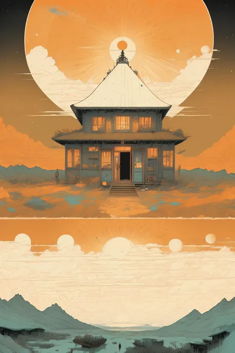 the house of the rising sun, kilian eng and thomas kinkade, dan mumford , dan mumford. concept art, by Jeffrey Smit , Chromatic_Taleweaver