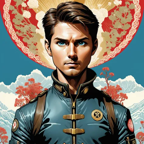 a digital illustration of tom cruise, style of shepherd fairey, by Yuko Shimizu, inspired by Yuko Shimizu, james jean , by Yuko Shimizu and Oliver Jeffers and Sammy Harkham and Simone Massoni<lora:Chromatic_Taleweaver:1>