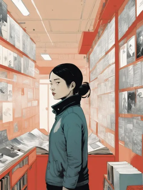 the art of the book, cover art of graphic novel, graphic novel cover art, adrian tomine, james gilleard and james jean, , by Yuko Shimizu , by Oliver Jeffers , by Sammy Harkham, by Simone Massoni<lora:Chromatic_Taleweaver:1>