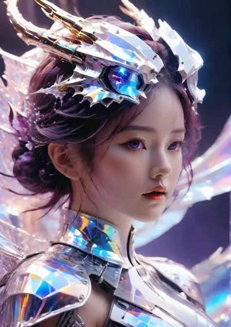 holographic,holographic fabric,holographic metal,crystal,Cinematic scene,detail picture of purple frost dragon,badass,action pose,detailed background,masterpiece,best quality,high quality,highres,absurdres,absurdres,vivid,Dungeons and Dragons,flying in the sky dragons beneath the clouds and mountains,ice and water,complex hyperfine,(wearing full coverage techpunkmask:1.8),mechanical arms,detailed face closeup,summoning circle cave,rituals (art by Yoji Shinkawa Yoshitaka Amano ),black mecha wraps around the entire body,futurism,projectionholographic display,blue holographic halo,