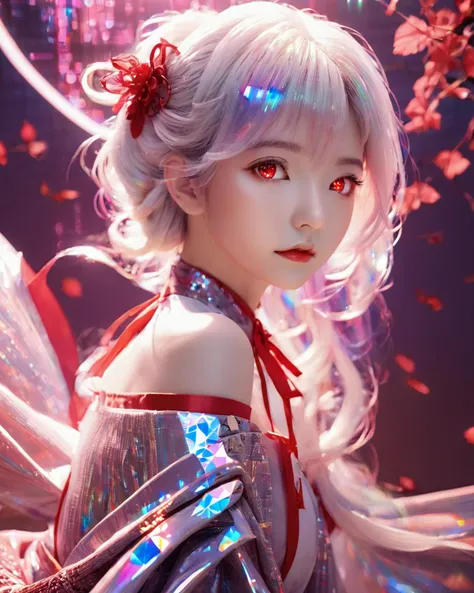 <lora:xl-holographic-å¨æ¯V20:1>,holographic,1girl,high quality exquisite wallpaper,wide_shot,red eyes,white hair,