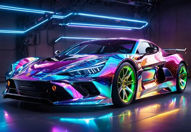 <lora:xl-holographic-å
¨æ¯V20:0.7>,holographic,holographic metal,high quality exquisite wallpaper,wide_shot,(sports car:1.3),metal exquisite mechanical structure,(glowing neon lights:1.2),