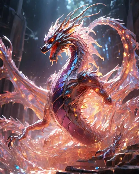 (super clear picture quality:1.8),masterpiece,best quality,
ultra-realistic mix fantasy,flood dragon,a mythical creature capable of invoking storms and floods,in the style of dark azure and light azure,mixes realistic and fantastical elements,vibrant manga,uhd image,glassy translucence,vibrant illustrations,ultra realistic,jewelly,shawls,light In eyes,red eyes,firefly,bokeh,mysterious,fantasy,cloud,abstract,colorful background,night sky,flame,very detailed,high resolution,sharp,sharp image,4k,8k,masterpiece,best quality,magic effect,(high contrast:1.4),dream art,diamond,mysterious colorful background,dark blue themes,real,<lora:xl-holographic-å¨æ¯V20:0.6>,holographic,an oriental dragon,inhuman,holographic metal,machine,<lora:ä¸äº«å¤æ¨¡_v3.0:1>,<lora:ä¸äº«ç¹æ_XL_LORA_v3.0:0.5>,<lora:ä¸äº«å¤æ¨¡_v3.0:0.35>,the perfect hand,perfect face,