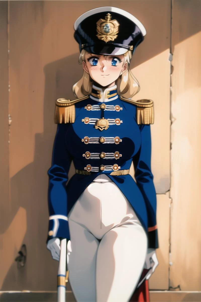 masterpiece, best quality, absurdres, high resolution, extremely detailed, 1girl, solo, <lora:redcoatv2:0.9>,military_uniform, holding weapon, white gloves,