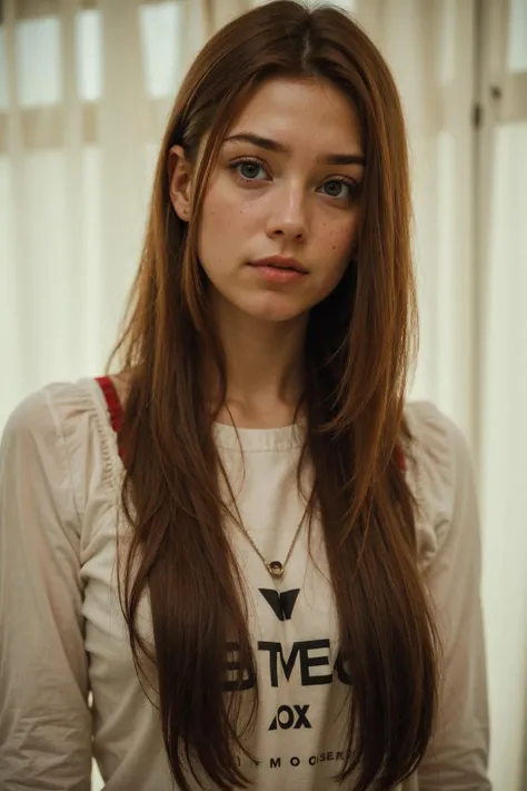photographed on Nikon F2 Camera,nordic young woman,cute face,Dark red hair,absurdly long hair