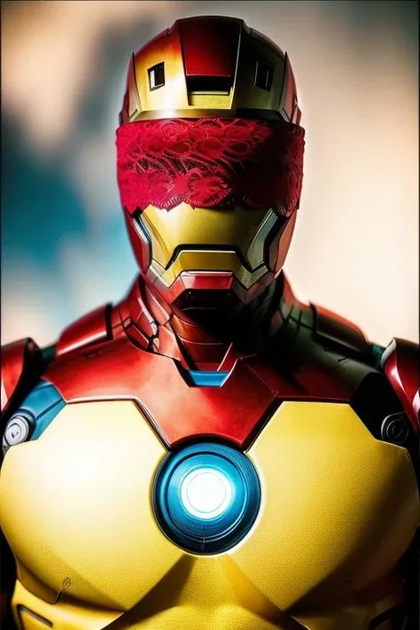 medium shot photo of ironman,  wearing a white (Lace Blindfold:1.1)  <lora:Lace_Blindfold02:0.85>, realistic, (masterpiece:1.3), (best quality:1.3), beautiful, (intricate details), unity 8k wallpaper, ultra detailed, beautiful, aesthetic, perfect lighting, <lora:add_detail:0.2>