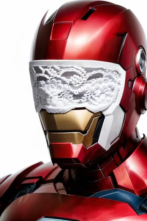 medium shot photo of ironman,  wearing a white (Lace Blindfold:1.1)  <lora:Lace_Blindfold02:0.85>, realistic, (masterpiece:1.3), (best quality:1.3), beautiful, (intricate details), unity 8k wallpaper, ultra detailed, beautiful, aesthetic, perfect lighting, <lora:add_detail:0.2>