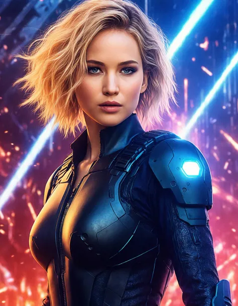 cinematic photo Dramatic Lighting Photography, comic book cover with ((ohwx woman)) ,anime style, key visual, vibrant, studio anime, highly detailed, digital artwork, illustrative, painterly, matte painting, highly detailed, cinematic composition,<lora:lawrence_dh128_v1-step00012000:1.1> . 35mm photograph, film, bokeh, professional, 4k, highly detailed