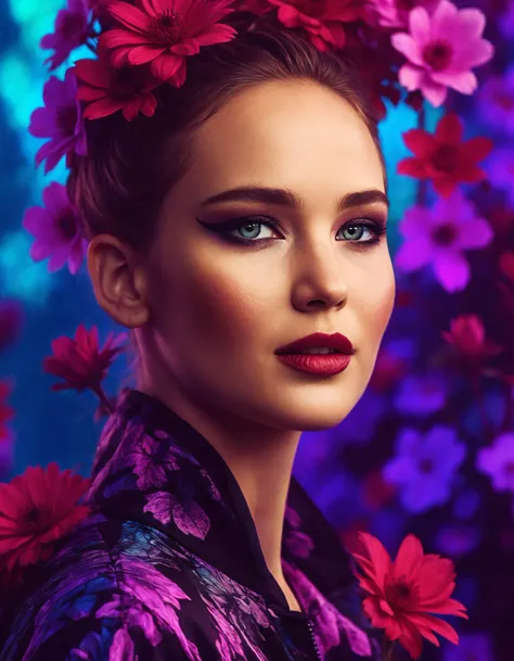 cinematic photo cartoon version of of ((ohwx woman)) , cartoon character artstation digital painting portrait design by mark brooks and brad kunkle detailed face highly stylized realistic cinematic lighting dramatic shadows fine detail 4k 8K sharp focus high resolution octane render photorealism trending on ArtStation GTA cover page with textured flowers in background beautiful colors blue black red pink green purple violet teal g white yellow color scheme bright vivid contrast fantasy style beepley artwork<lora:lawrence_dh128_v1-step00012000:1.1> . 35mm photograph, film, bokeh, professional, 4k, highly detailed