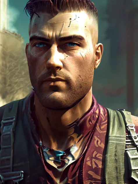 (masterpiece, best quality, detailed:1.2) <lora:Jack-000014:0.7>
1boy, male focus, solo, brown hair, shirt, realistic, bag, backpack, looking at viewer, upper body, short sleeves, gun, closed mouth, blue eyes, print shirt, jacket, muscular, red shirt, hawaii shirt,
full body, [cyberpunk city:tropics], day, (foggy:0.3)
cinematic lighting, (volumetric lighting), extremely detailed CG unity 8k wallpaper, focused, extremely detailed, (high contrast), detailed and intricate, instagram, highly detailed, digital painting, artstation, concept art, illustration,(epic realistic, hdr, luminous, intricate details, hyperdetailed, cinematic, rim light) --creativ