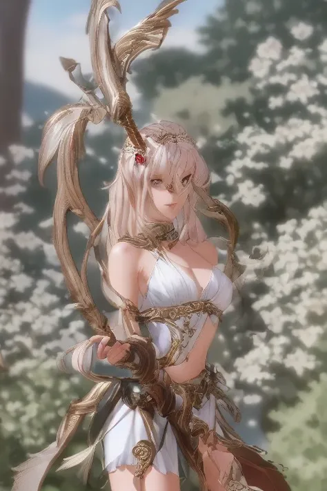 DBfantasyart, masterpiece, elfish warrior, archer, forest, detailed background