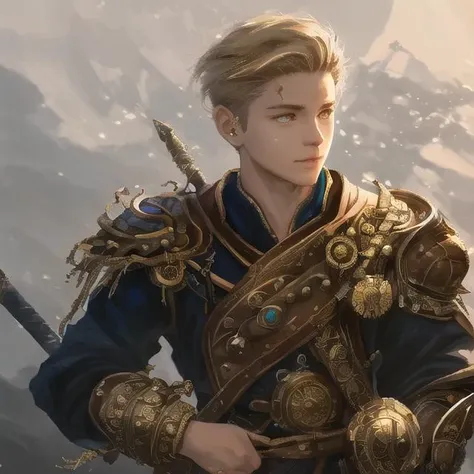 DBfantasyart style, masterpiece, 1boy, a beautiful portrait of a male adventurer, messy blonde hair, highly detailed, 8K resolution