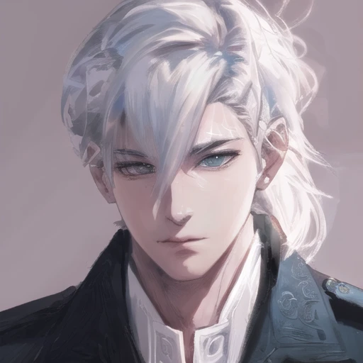 DBfantasyart style, masterpiece, 1boy, a beautiful portrait of a male, white hair in ponytail fashion, manhwa, highly detailed, 8K resolution