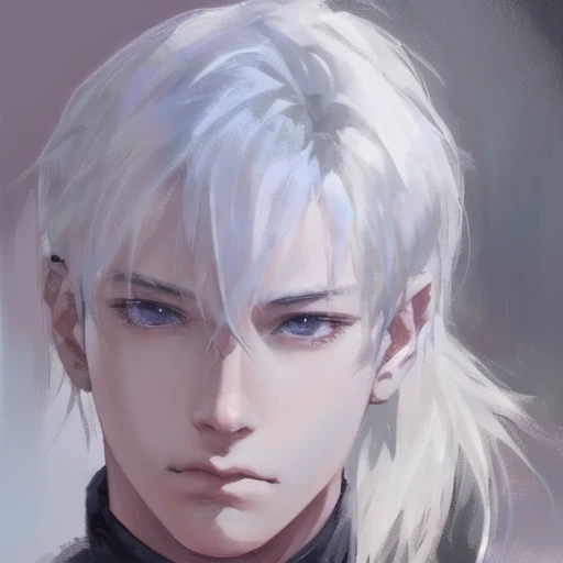DBfantasyart style, masterpiece, 1boy, a beautiful portrait of a male, white hair in ponytail fashion, manhwa, highly detailed, 8K resolution