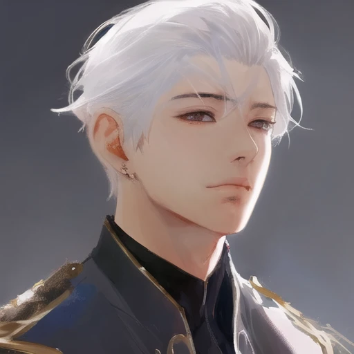 DBfantasyart style, masterpiece, 1boy, a beautiful portrait of a male, white hair in ponytail fashion, manhwa,  highly detailed, 8K resolution