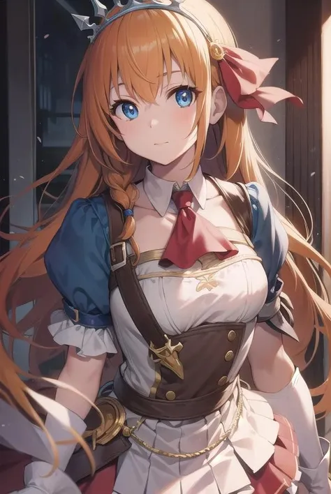 pecorine, <lora:pecorine-lora-nochekaiser:1>,
pecorine, blue eyes, hair ornament, long hair, orange hair, tiara, braid, hair braid,
BREAK arm belt, armor, ascot, blue socks, boots, dress, gloves, hair ornament, open clothes, open dress, pauldrons, pleated skirt, puffy short sleeves, puffy sleeves, red ascot, red skirt, short sleeves, shoulder armor, single pauldron, skirt, socks, white dress, white footwear, white gloves,
BREAK looking at viewer, full body,
BREAK outdoors,
BREAK <lyco:GoodHands-beta2:1>, (masterpiece:1.2), best quality, high resolution, unity 8k wallpaper, (illustration:0.8), (beautiful detailed eyes:1.6), extremely detailed face, perfect lighting, extremely detailed CG, (perfect hands, perfect anatomy),