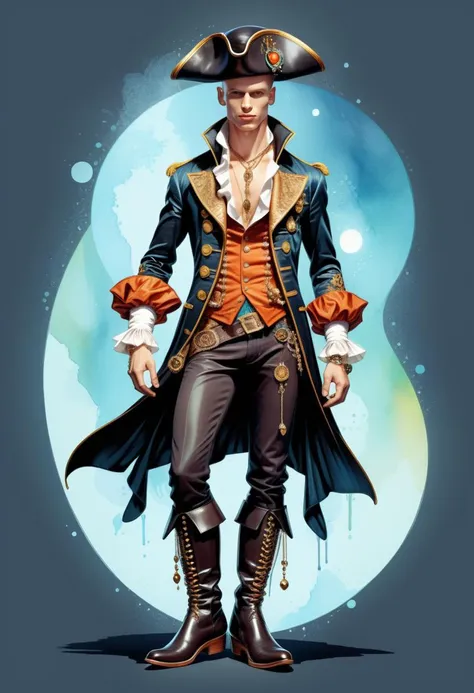 sticker of a cute skinny young male pirate, digital illustration, Warner Bros Looney Tunes, elaborate clothing, elaborate boots, sexy, bling, jewellery, lavish, dandy, embroidered, luxury, expensive, perfect anatomy, perfect face, butt showing aesthetically, abstract beauty, beautiful, centered, looking at the camera, approaching perfection, dynamic, moonlight, highly detailed, watercolor painting, animation, cartoon, artstation, concept art, smooth, sharp focus, vibrant, illustration, clothing by jean paul gaultier and Alexander McQueen, art by Carne Griffiths and pierre et gilles, <lora:sd_xl_offset_example-lora_1.0:0.5> <lora:xl_more_art-full_v1:0.5> <lora:professional:1> <lora:repair_slider:1>