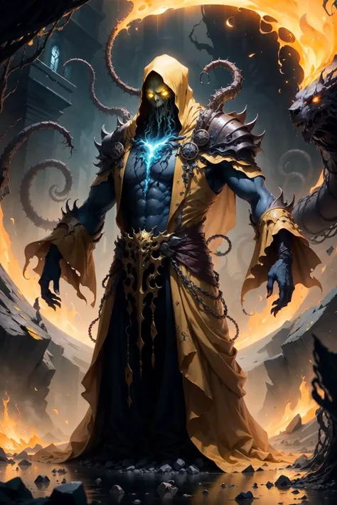 <lora:Hastur-000001:.5>  Hastur, king in yellows, emerging from a rift in time space continuum