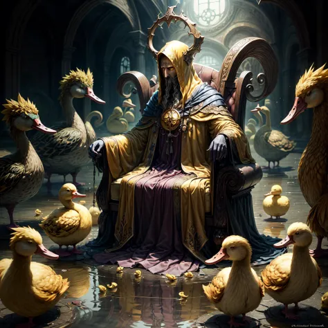 <lora:Hastur-000001:.7> Hastur, king in yellows surrounded by ducks<lora:add_detail:1>