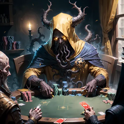 <lora:Hastur-000001:.7> Hastur, king in yellows playing poker