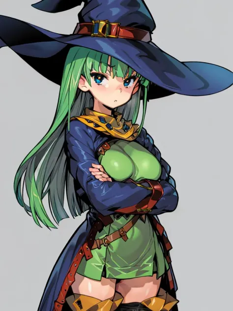 (best quality, masterpiece:1.2), ultra detailed, 1girl,    <lora:ShizukaV2:0.7>, shizuka masou,
cloak, yellow thigh boots, witch hat, crossed arms, 
<lora:gyokai:0.8>