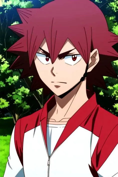 (best quality:1.1), (masterpiece:1.4), movie still, looking at viewer, upper body, depth of field, ligne claire, (realistic:1.4), 1boy, solo, male focus, <lora:shoukichi_naruko:1>, shoukichi_naruko, red hair, red eyes, spiked hair
